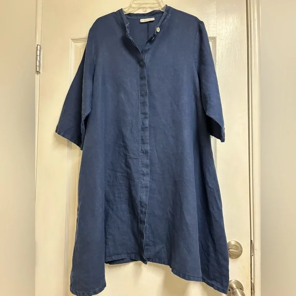 Bryn Walker Dress Linen Large Blue Long Shirt  Tunic Pockets Made in USA Lagen - Picture 16 of 16